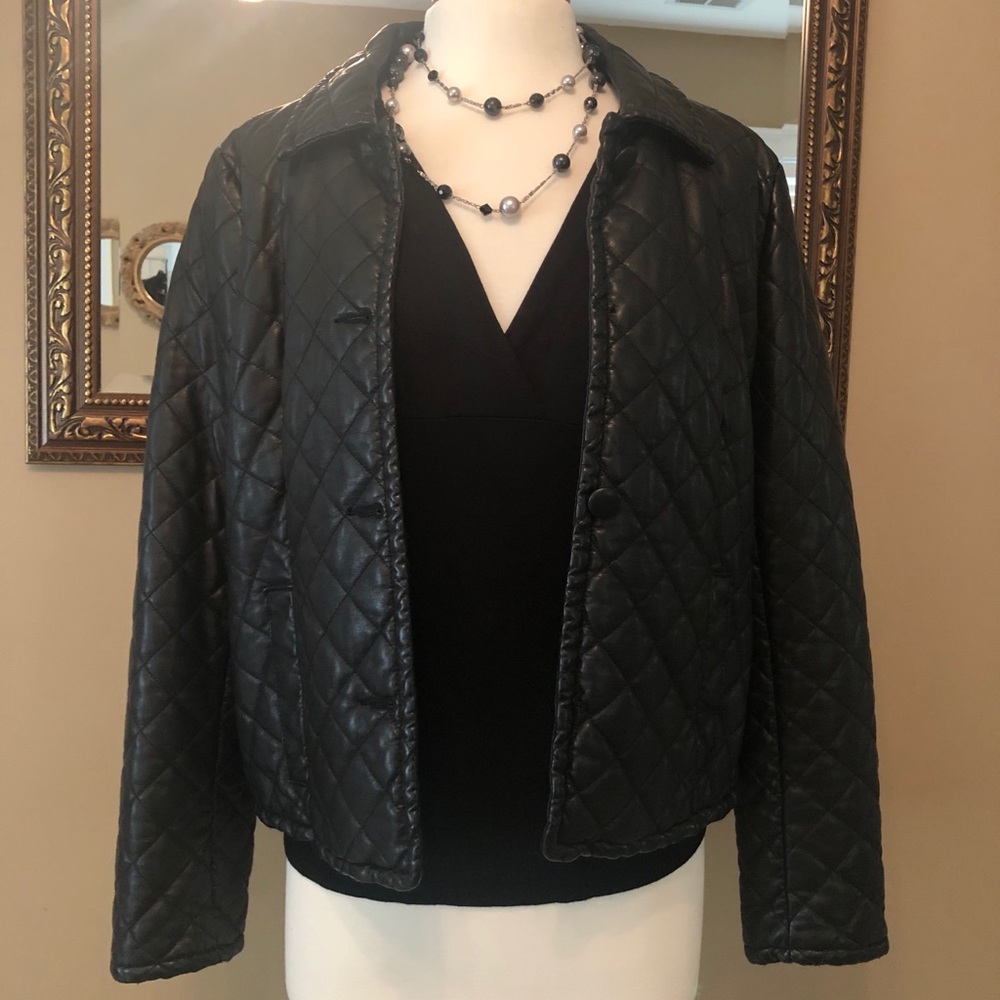 KATE HILL Blk quilted (faux)LTH Jacket.  SZ 12
